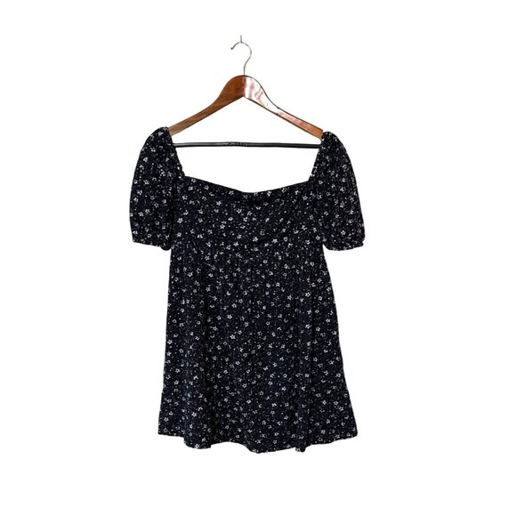 Maeve Dresses & Skirts - Anthropology Maeve Lillianne Navy Floral Smocked Puff Sleeve Mini Dress Boho